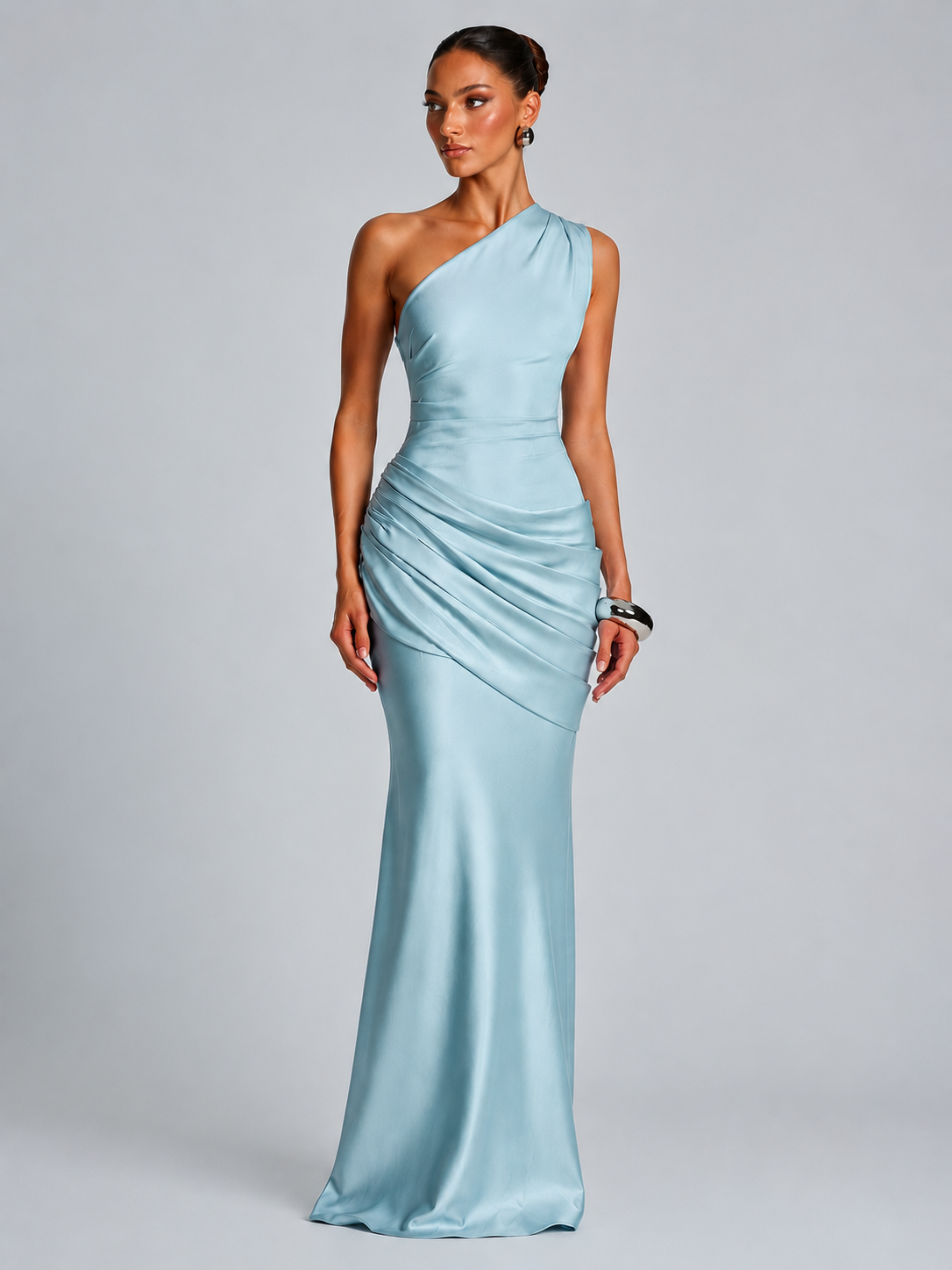 Damen elegantes asymmetrisches Satin-Abendkleid mit Drapé-Design ShopNory