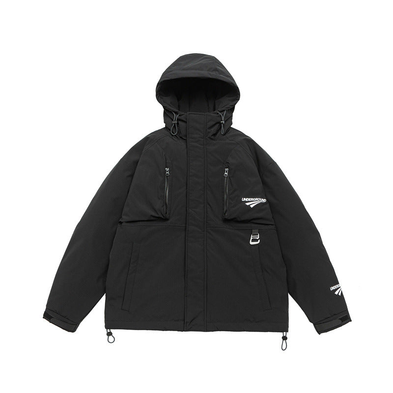 Unisex Technische wattierte Parka Jacke mit Kapuze und Reißverschluss-Brusttaschen Shop Nory