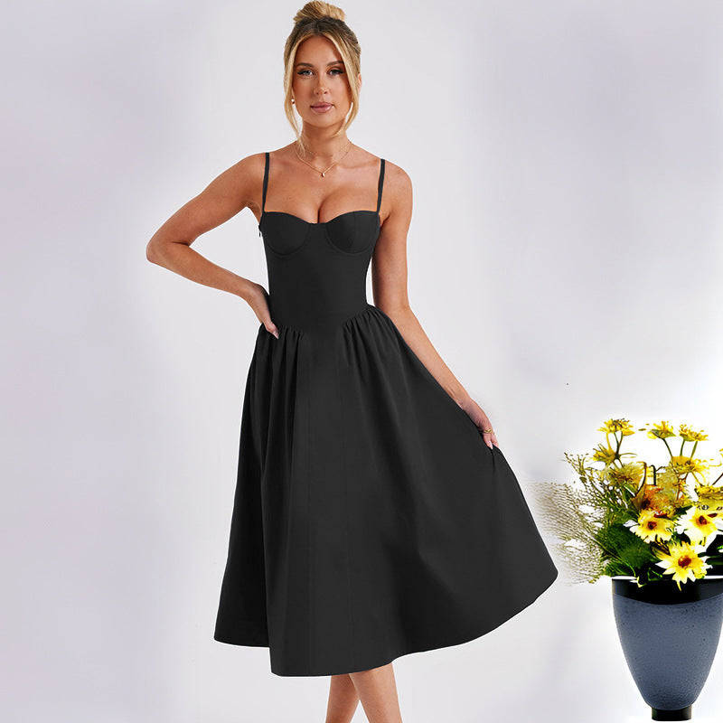 Damen Midikleid mit elegantem Bustier-Oberteil und fließendem Rock