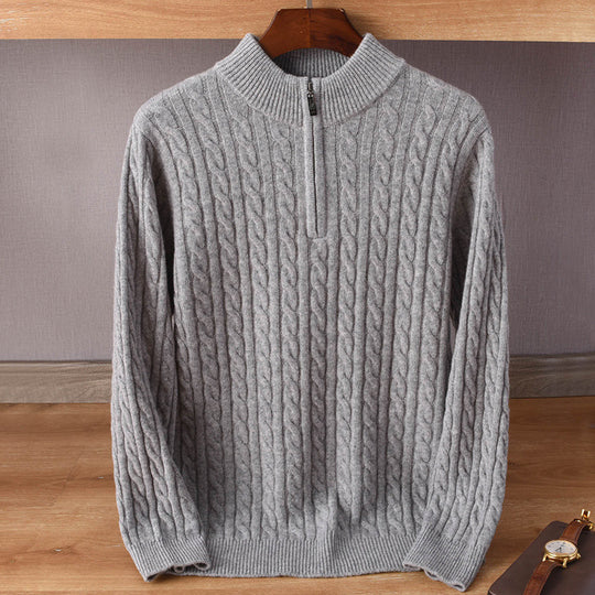 Herren Zopfmuster-Halbzip-Pullover aus weichem Wollmix mit Stehkragen Shop Nory