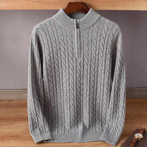 Herren Zopfmuster-Halbzip-Pullover aus weichem Wollmix mit Stehkragen Shop Nory