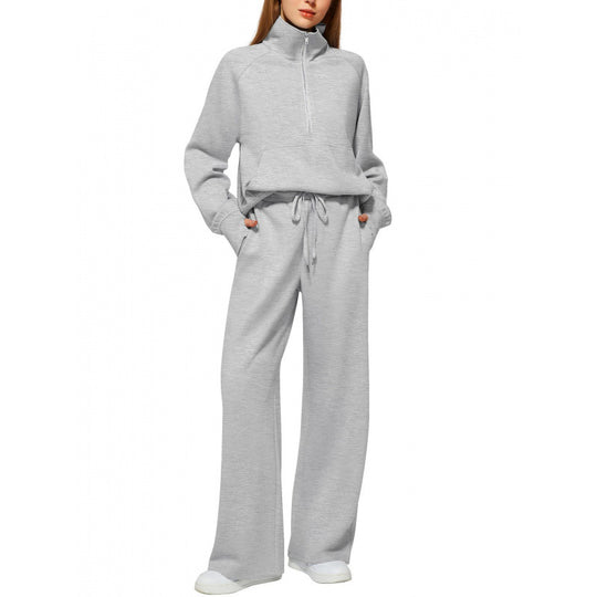 Damen Zweiteiliges Lounge-Set mit Halbreißverschluss, Stehkragen und weiter Palazzohose Shop Nory