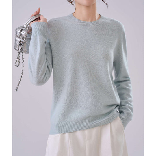 Damen Feiner Rundhals-Pullover aus Kaschmir-Mix mit gerippten Bündchen Shop Nory