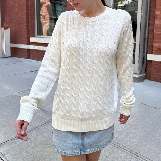 Damen nan grob gestrickter Zopfstrickpullover mit Rundhalsausschnitt, entspannter Oversize-Passform und gerippten Bündchen Shop Nory