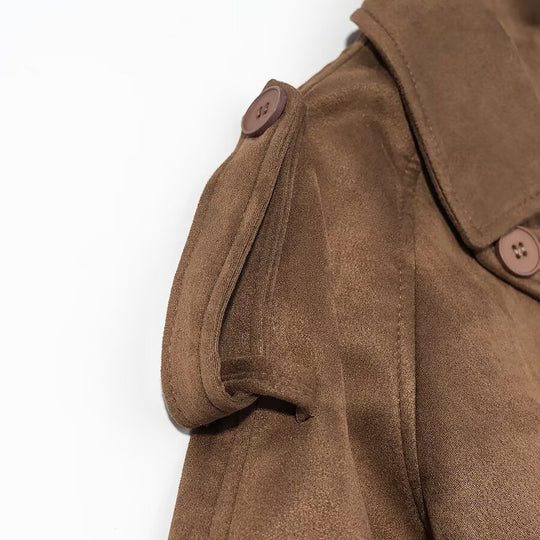 Damen Eleganter langer Taillentrenchcoat mit doppelreihiger Knopfleiste und ausgestelltem Saum Shop Nory