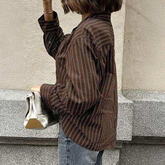Damen nan lässiges Oversize-Hemd mit feinen Nadelstreifen, Hemdkragen und Brusttasche Shop Nory