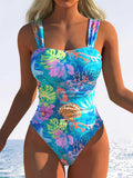 Damen funktioneller Einteiler Badeanzug mit innovativem Wassermuster Shopnory