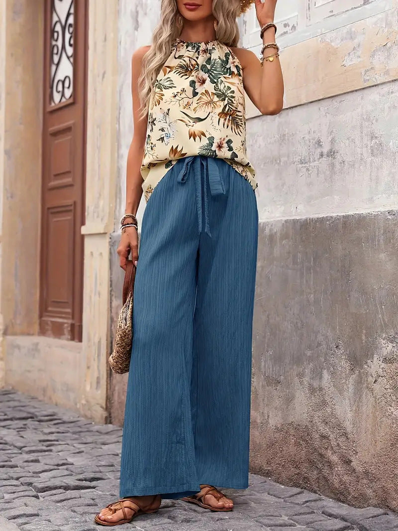 Damen weite Leinenhose mit Kordelzug und Faltenoptik Shop Nory