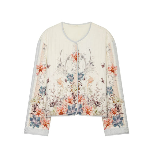 Damen Gestepptes Cropped Übergangsjacke mit floraler Allover-Print und Rundhalsausschnitt Shop Nory