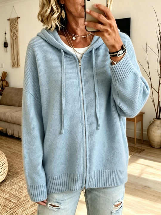 Damen Grobgestrickter Zip‑Hoodie‑Cardigan mit Oversize‑Passform und gerippten Bündchen Shop Nory