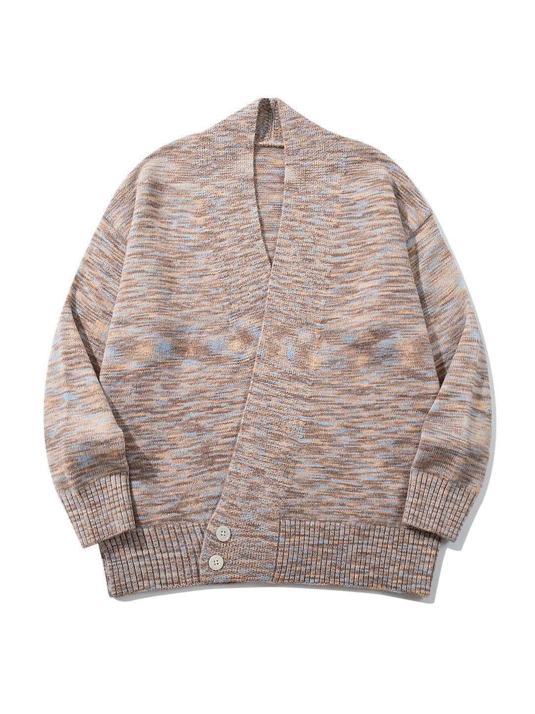 Damen Oversize-Strickcardigan mit tiefem V-Ausschnitt, Knopfleiste am Saum und melierter Struktur Shop Nory