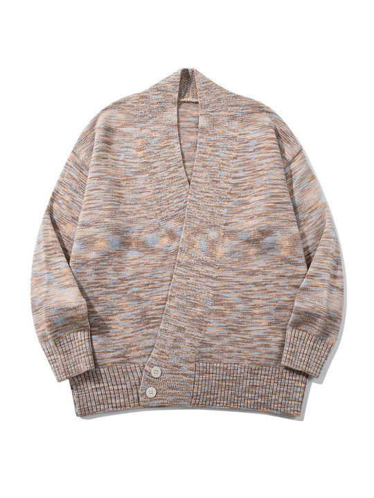 Damen Oversize-Strickcardigan mit tiefem V-Ausschnitt, Knopfleiste am Saum und melierter Struktur Shop Nory