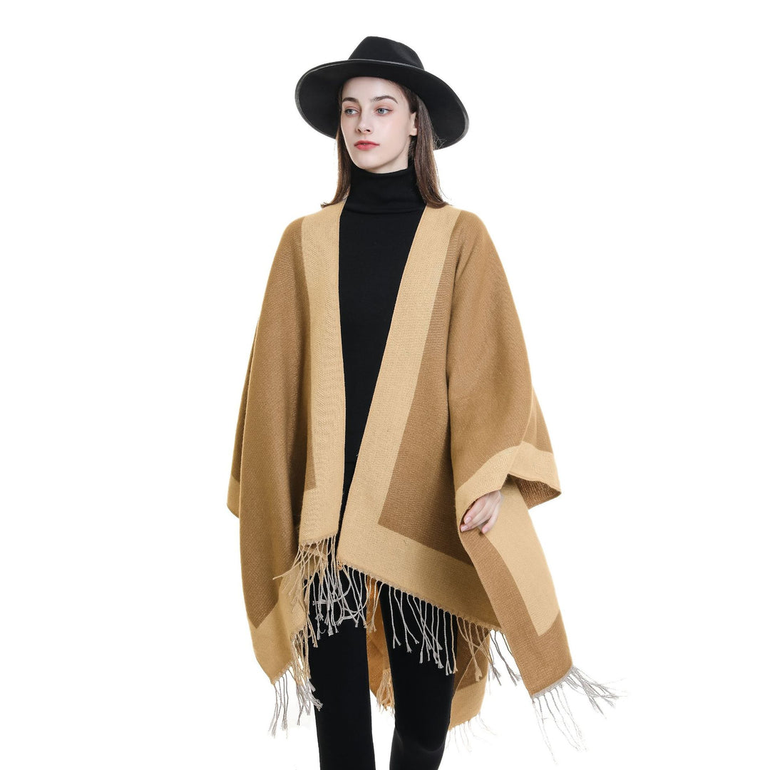 Damen Ruana‑Poncho mit Fransensaum und Fischgrät‑Webstruktur Shop Nory