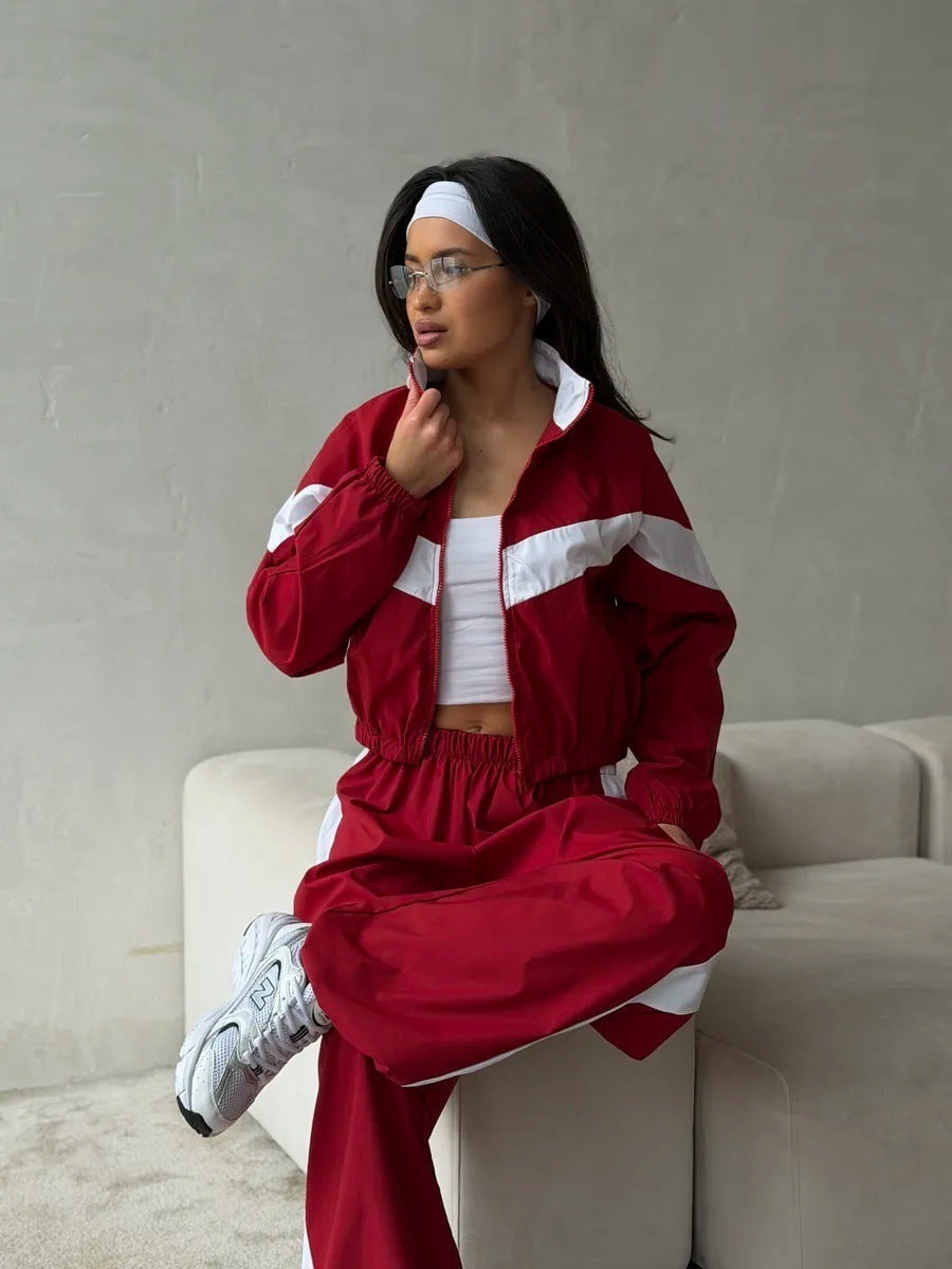 Damen Zweiteiliges Track-Set mit Cropped-Windjacke und weitem Jogger Shop Nory