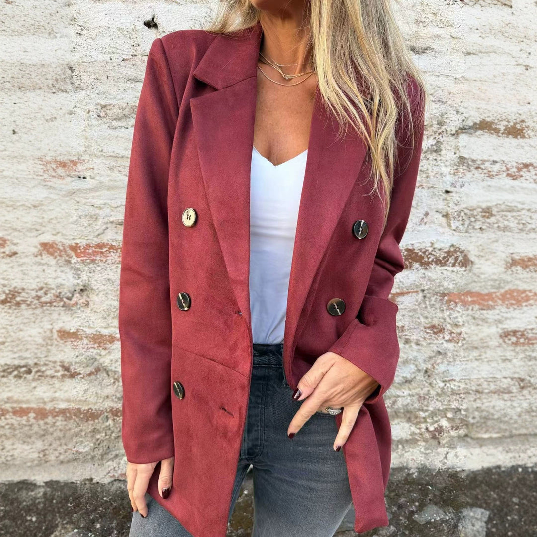 Damen Doppelreihiger Mantel im Velourslook mit Reverskragen Shop Nory