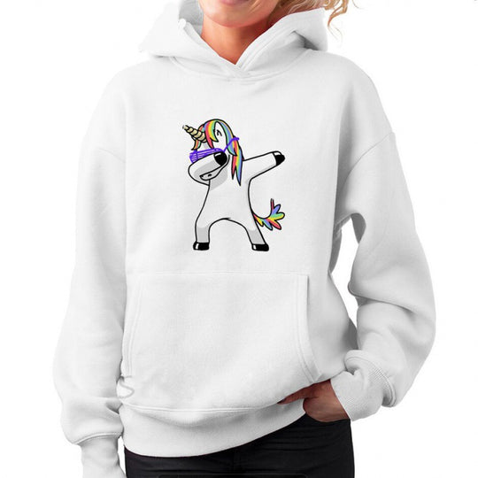 Damen Kapuzenpullover mit Einhorn-Dab-Print, Kängurutasche und weichem Baumwollmix Shop Nory