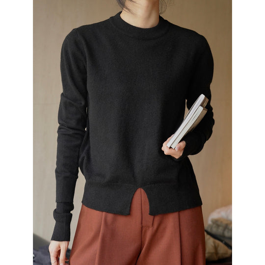 Damen Feinstrick-Pullover mit verlängerten Rippärmeln und Frontschlitz Shop Nory
