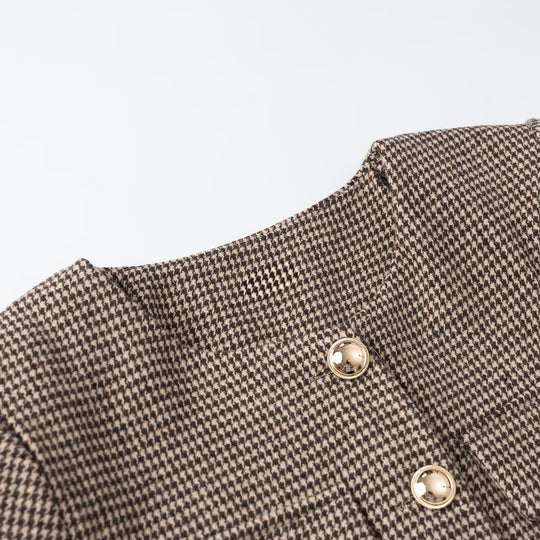 Damen Kurze Bouclé‑Jacke im Hahnentritt‑Look mit Rundhals und Zierknopfleiste Shop Nory