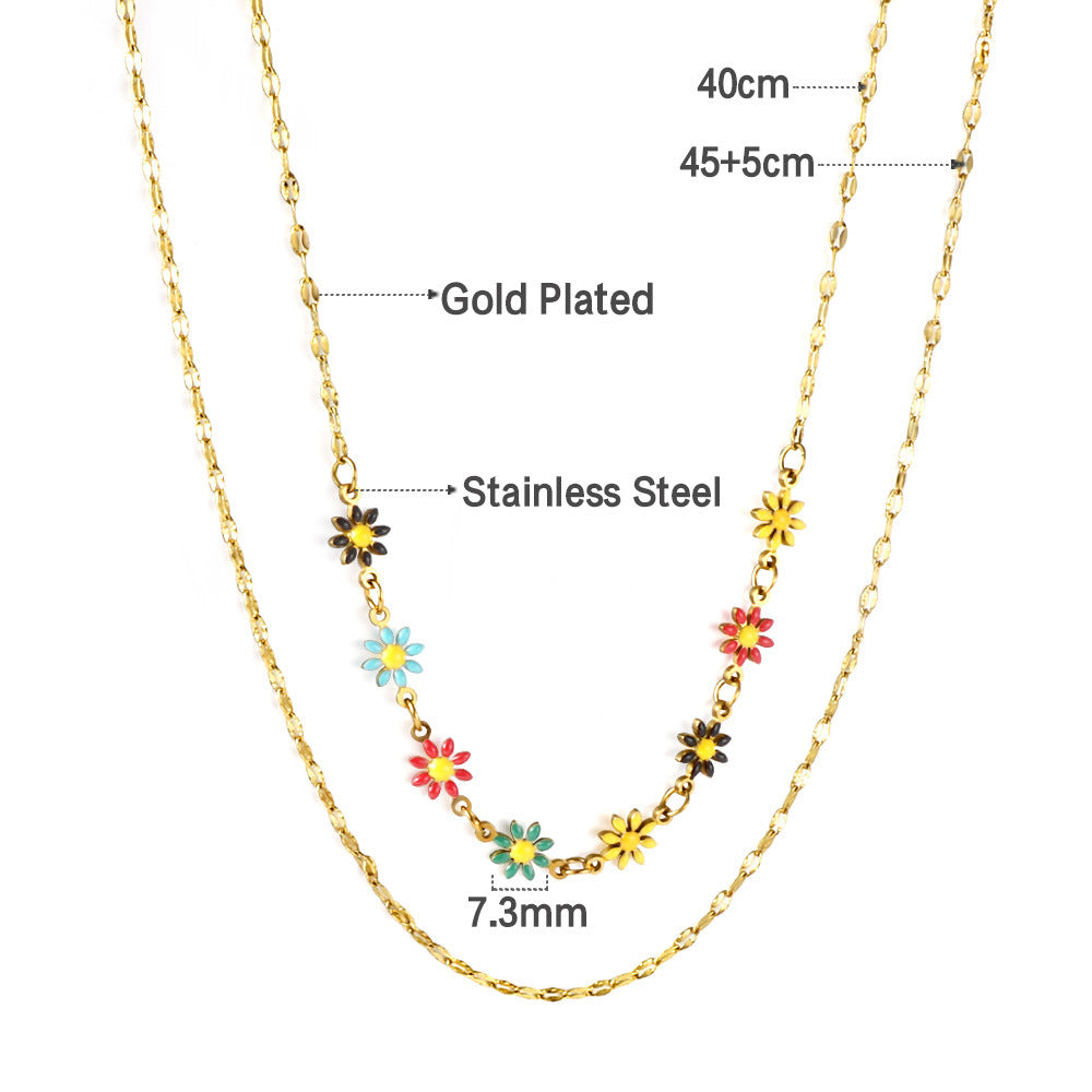 Damen mehrlagige Halskette mit bunten Blumenmotiven Shop Nory