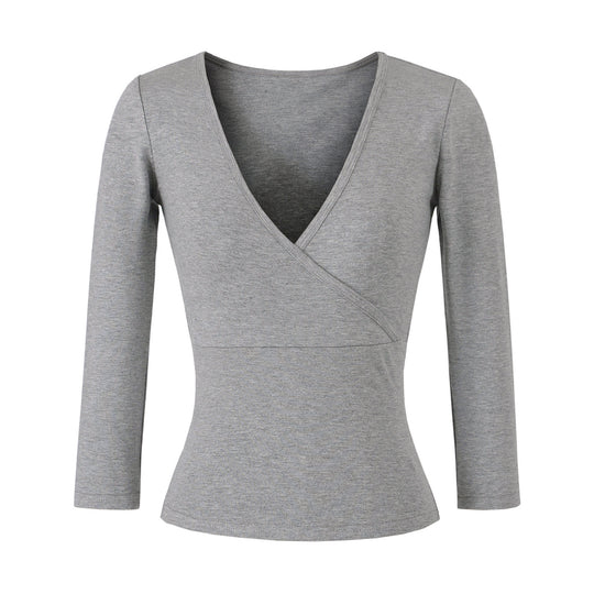 Damen Figurbetontes Wickelshirt aus Stretch‑Jersey mit tiefem V‑Ausschnitt und taillierter Silhouette Shop Nory