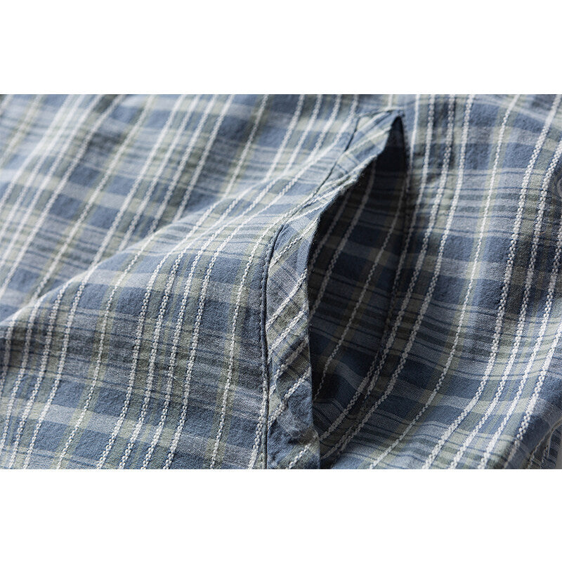 Herren Leichte karierte Hemdjacke mit Kontrastkragen, durchgehendem Reißverschluss und Saumkordel Shop Nory