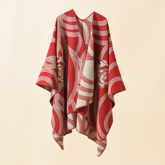 Damen Reversfreier Jacquard-Umhang im kastigen Oversize mit abstraktem Medaillonmuster Shop Nory