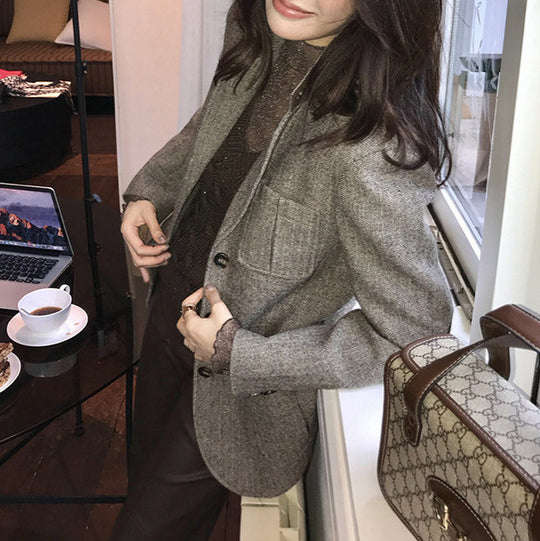 Damen Modischer Tweed Blazer Shop Nory