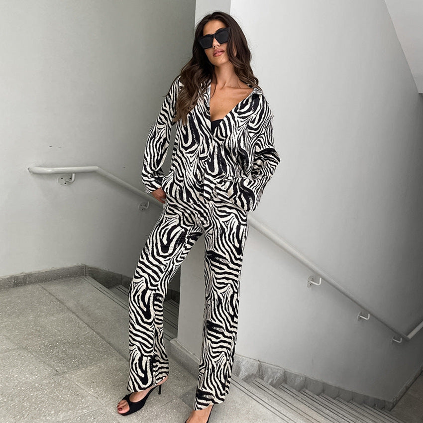 Damen Elegante ZShopnoryra-Muster Übergröße Pyjama-Anzug