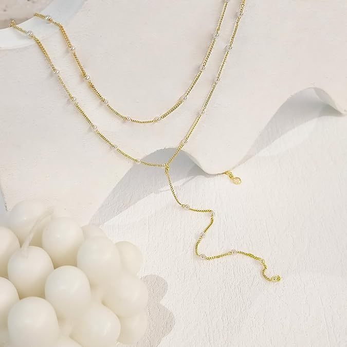 Damen zarte Y-Halskette mit funkelnden Perlen und elegantem Design Shop Nory