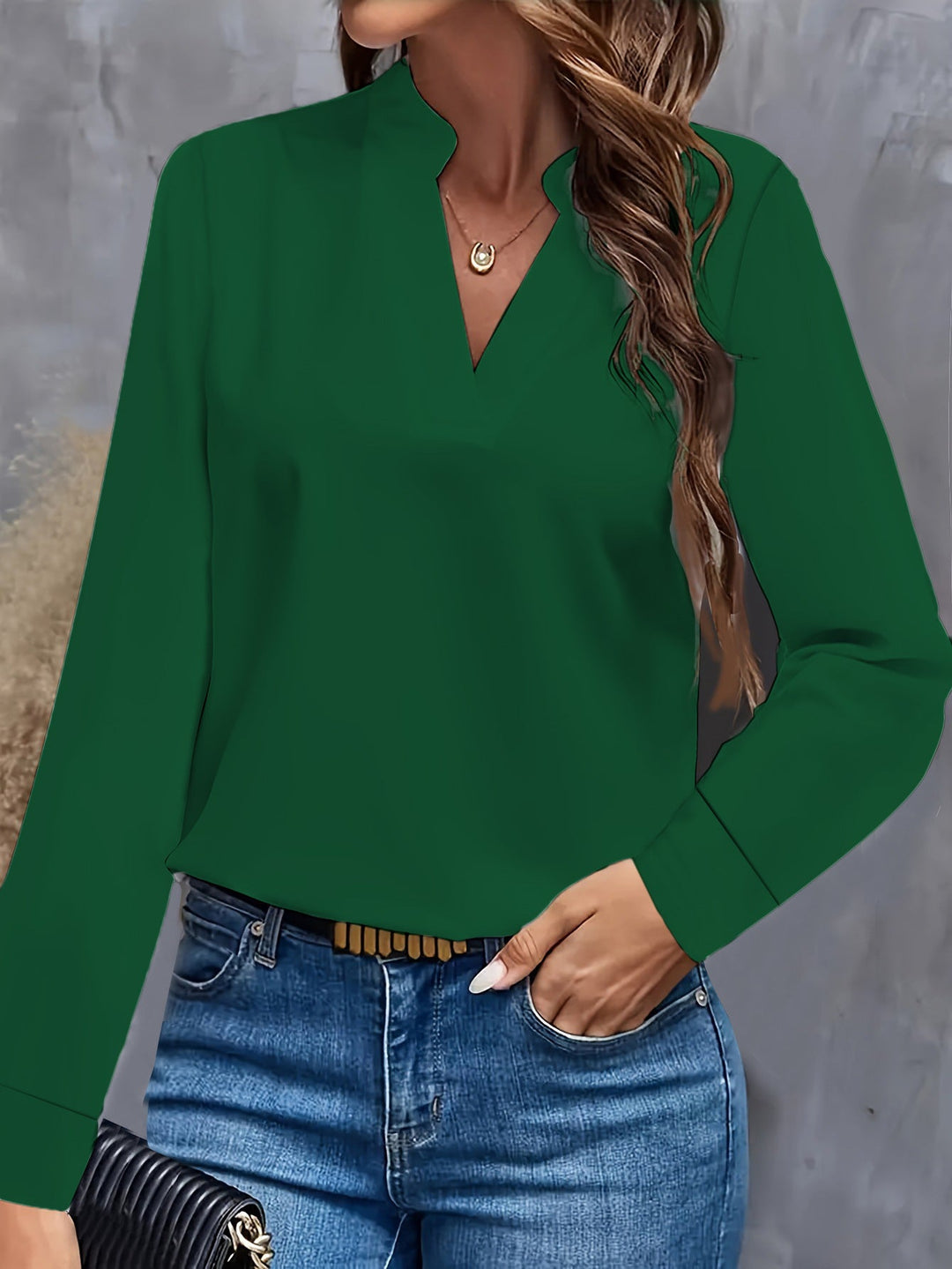 Damen Bluse mit Stehkragen und langen Ärmeln