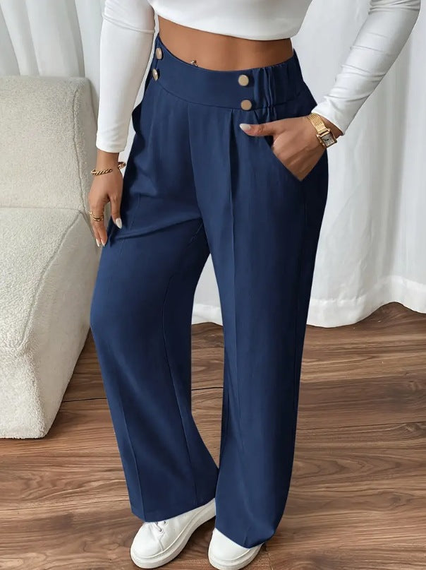 Damen Klassische weite Hose mit Knopfleiste und Taschen