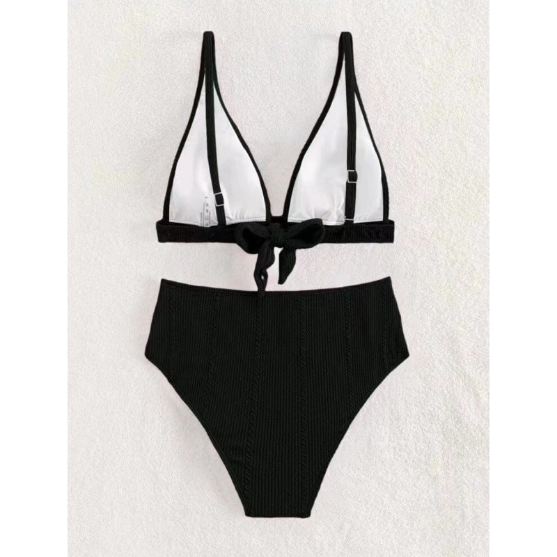 Damen Hochgeschnittener Bikini mit elegantem V-Ausschnitt und geripptem Design Shopnory