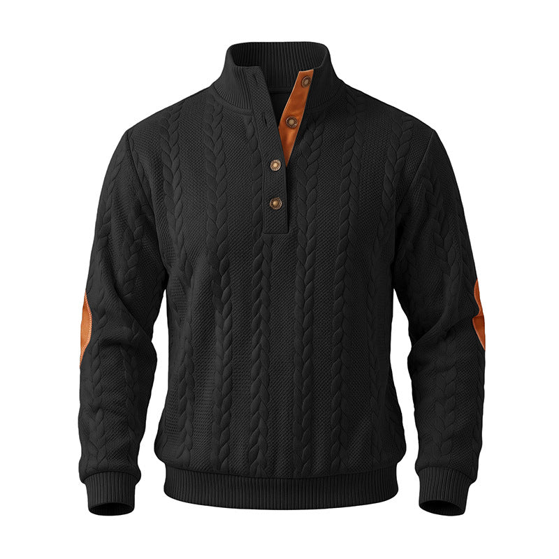 Herren Troyer-Pullover mit Zopfmuster, Ellbogen‑Patches und kontrastierter Knopfleiste Shop Nory