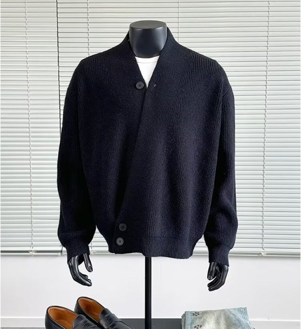 Herren Grobstrick-Cardigan im Oversize-Schnitt mit Schalkragen und asymmetrischer 3-Knopfleiste Shop Nory