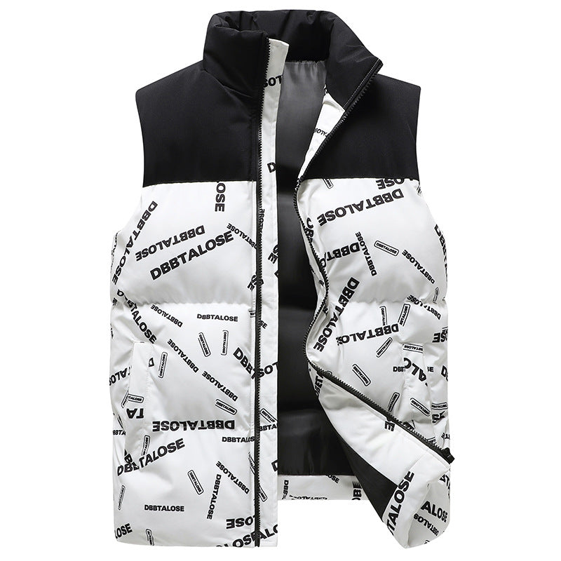 Herren Urban gesteppte Puffer‑Weste mit hohem Kragen, Kontrast-Schulterpartie und Allover‑Logodruck Shop Nory