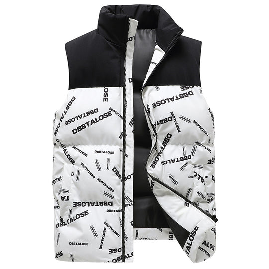 Herren Urban gesteppte Puffer‑Weste mit hohem Kragen, Kontrast-Schulterpartie und Allover‑Logodruck Shop Nory