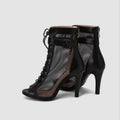 Damen Schnür-Stiletto-Sandalen mit Mesh-Einsatz und eleganter Schnallenverzierung Shopnory