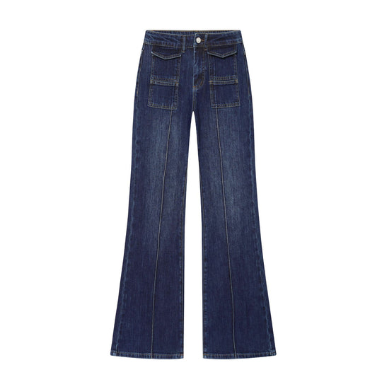 Damen weite Highwaist-Jeanshose mit aufgesetzten Taschen und Bügelfalte Shop Nory