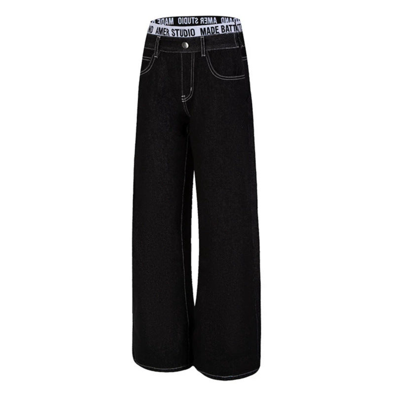 Damen Weite High‑Waist Denim‑Hose mit Logo‑Elastikbund und Palazzo‑Silhouette Shop Nory