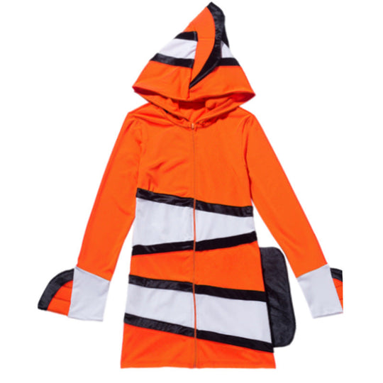 Damen Tierkostüm im Clownfisch-Design mit Kapuze und bunten Akzenten Shop Nory