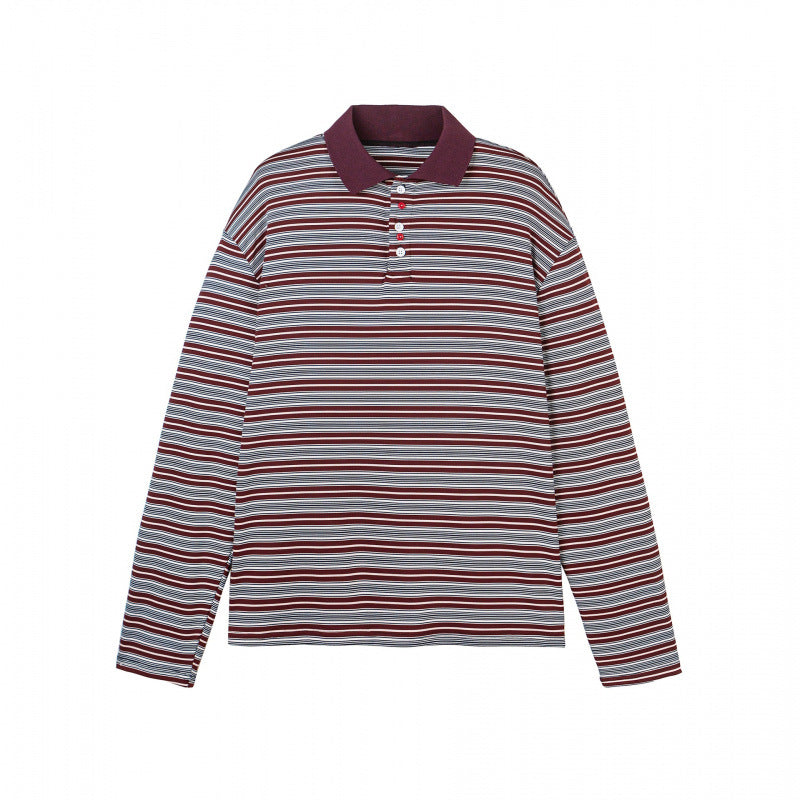 Herren Langarm-Poloshirt mit feinem Streifenmuster und Rippenkragen Shop Nory