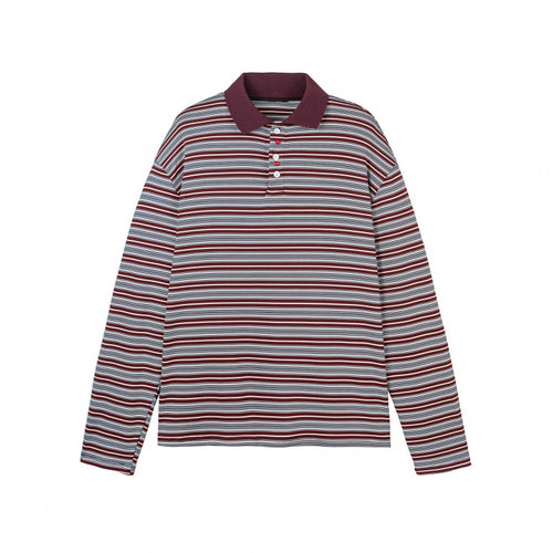 Herren Langarm-Poloshirt mit feinem Streifenmuster und Rippenkragen Shop Nory