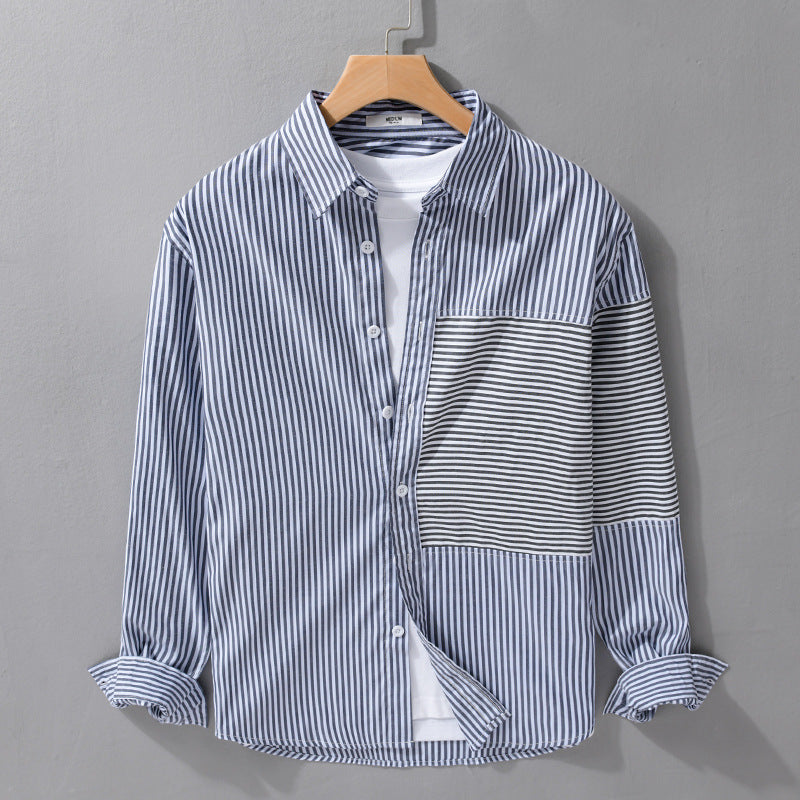 Herren Gestreiftes Patchwork-Hemd mit Brustpatch und Relaxed-Fit Shop Nory