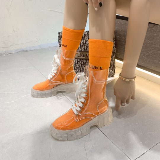 Damen trendige Stiefeletten im transparenten Design mit knalligem Detail