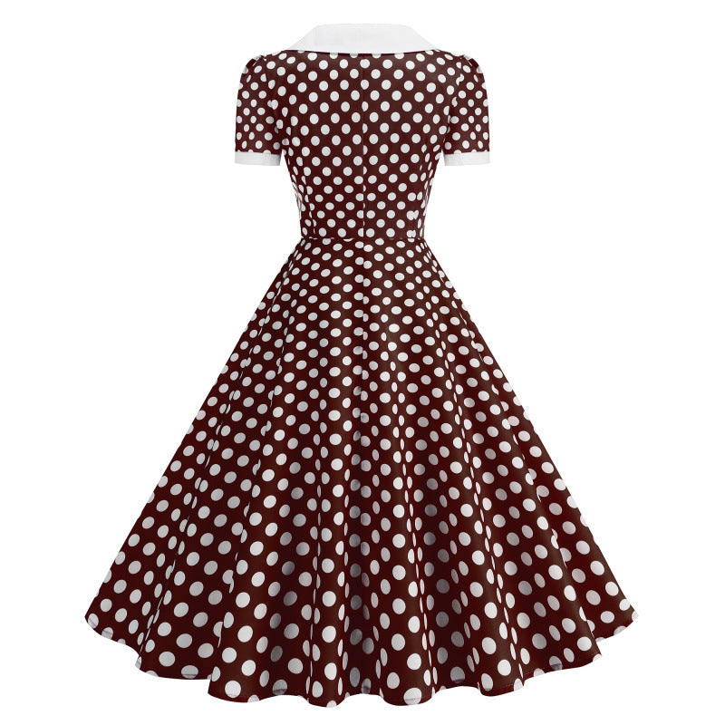 Damen Retro Maxikleid mit Kragen und Punkten