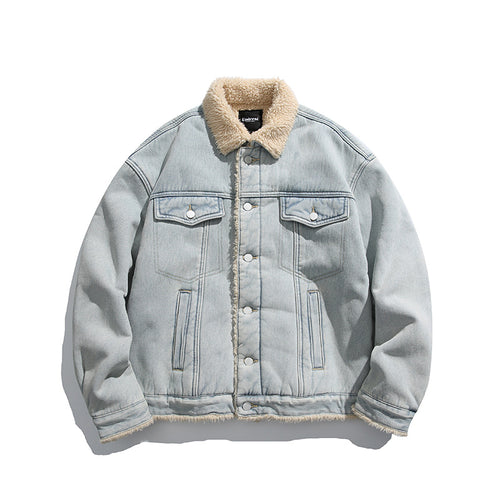 Unisex Oversize-Jeansjacke mit Teddyfutter und Sherpa-Kragen Shop Nory