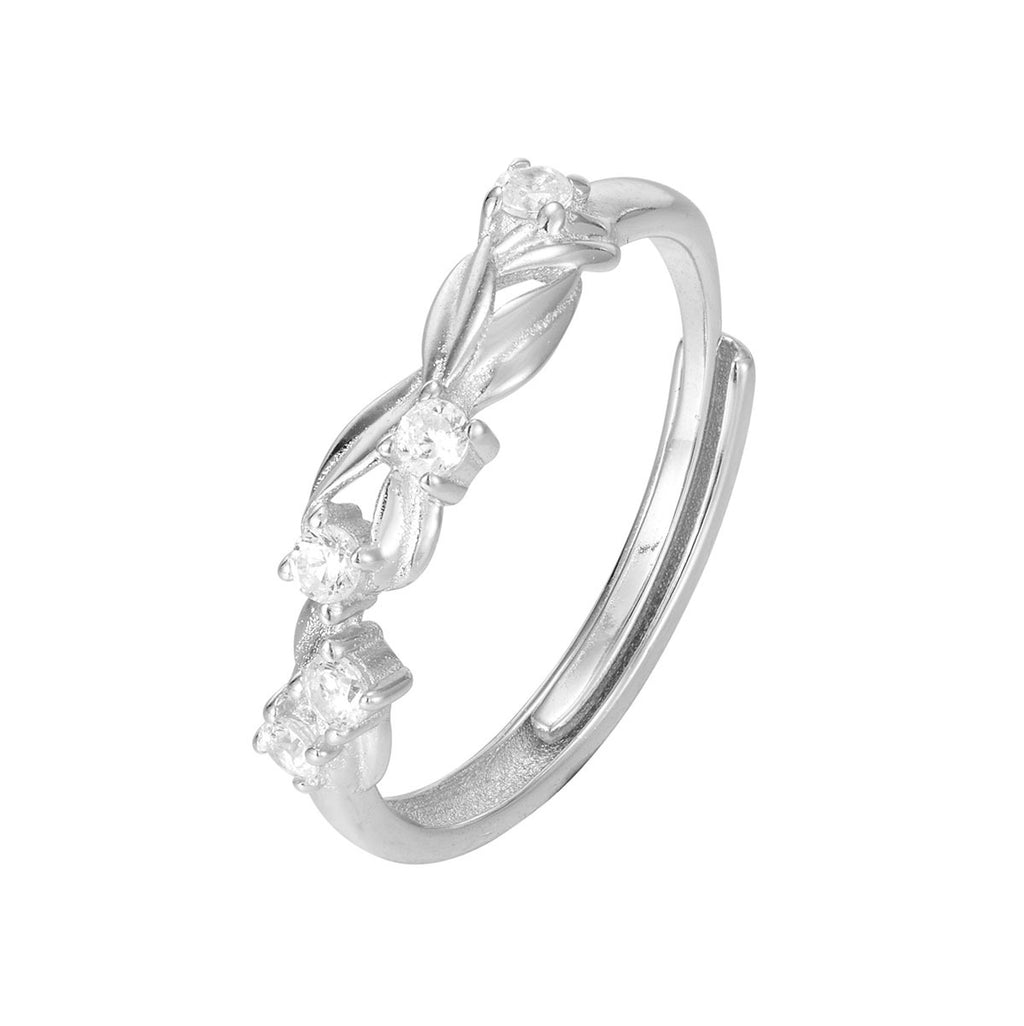 Damen eleganter Ring mit funkelnden Zirkonia und kunstvollem Blattdesign Shop Nory