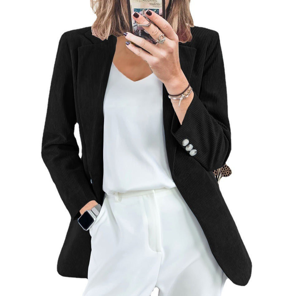 Damen Strukturierter Cord-Blazer mit eleganten Knopfdetails