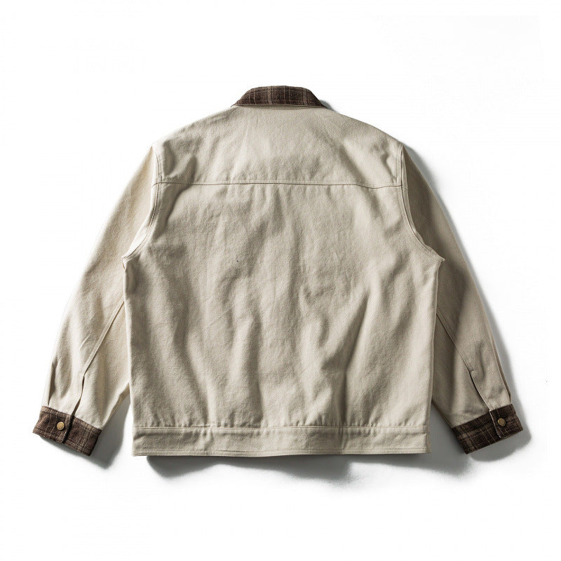 Herren Oversize-Truckerjacke aus Canvas mit Kontrast-Karo-Kragen und aufgesetzten Brusttaschen Shop Nory