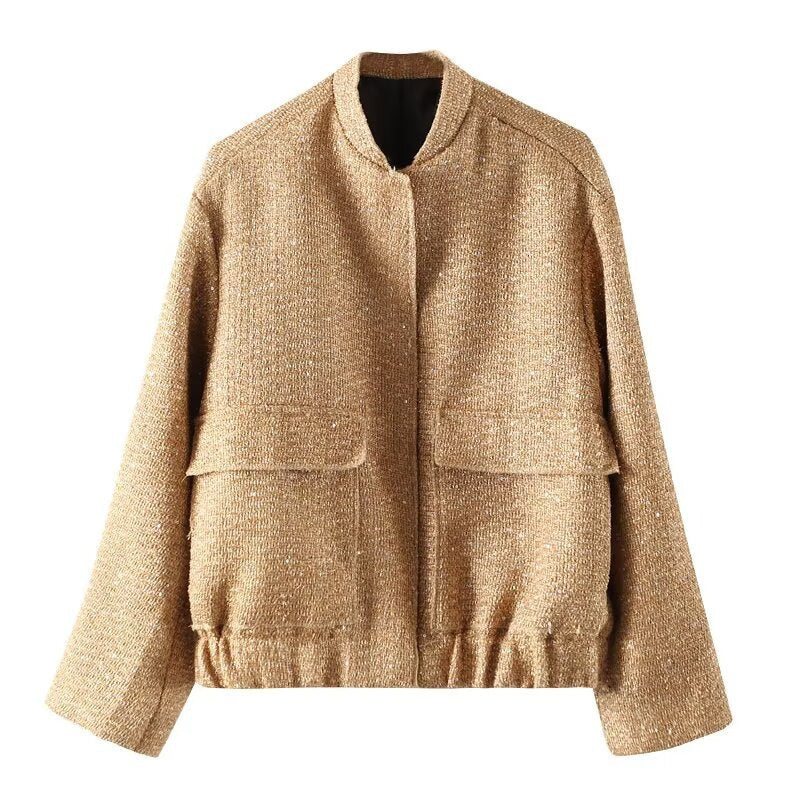 Damen verzierte Bouclé-Bomberjacke mit Pailletten und Strass Shop Nory